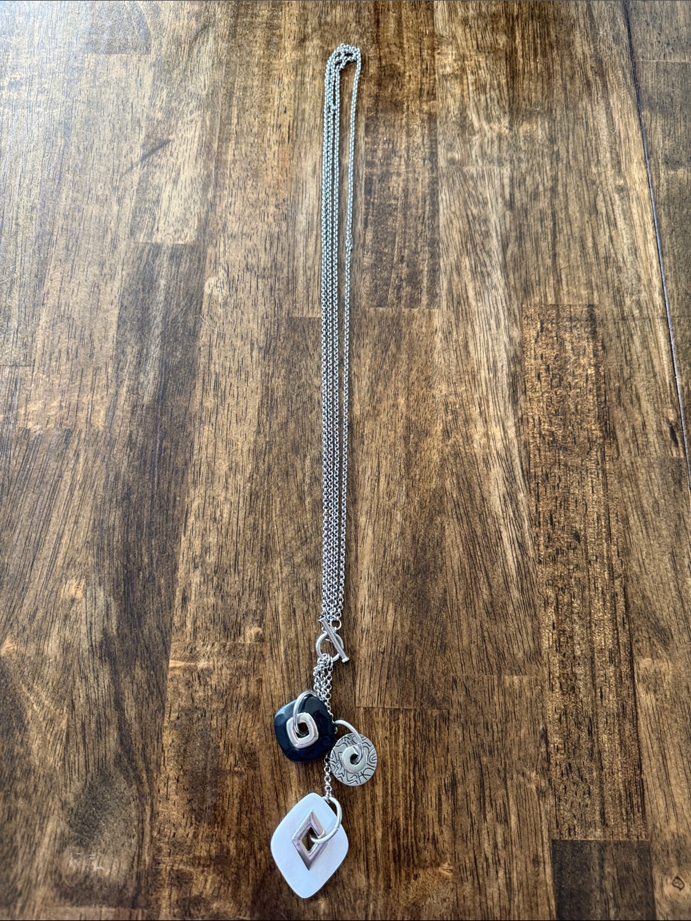 Premiere Jewelry, Silver Tone Double Chain Necklace with Geometric Charms